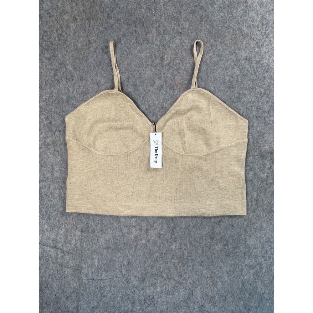 The Drop Knit Bralette Top Womens Small  Beige Ribbed Crop Cami Boho Minimalist